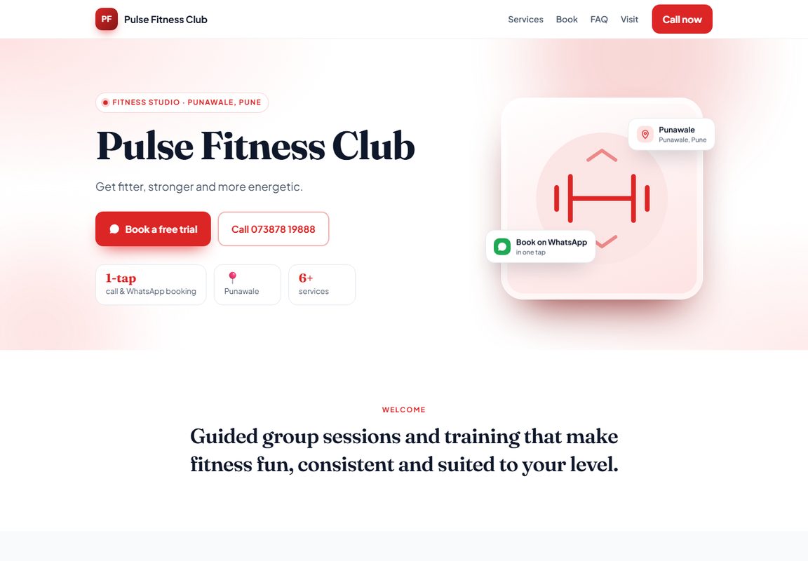 Sample website for a fitness studio